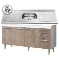 Balcão Gabinete Lis E Pia Inox 150cm 4 Portas L03 Lis - Mpozenato Branco-castanho - 2