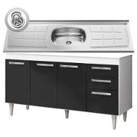 Balcão Gabinete Lis E Pia Inox 150cm 4 Portas L03 Lis - Mpozenato Branco-castanho