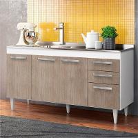 Balcão Gabinete Lis E Pia Inox 150cm 4 Portas L03 Lis - Mpozenato Branco-castanho - 5