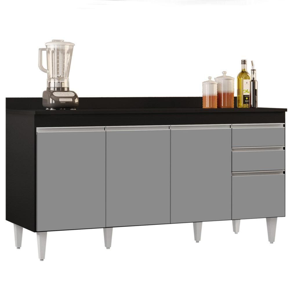 Balcão Gabinete Para Pia Com Tampo 160cm Arkansas Preto-cinza - Lumil - 1