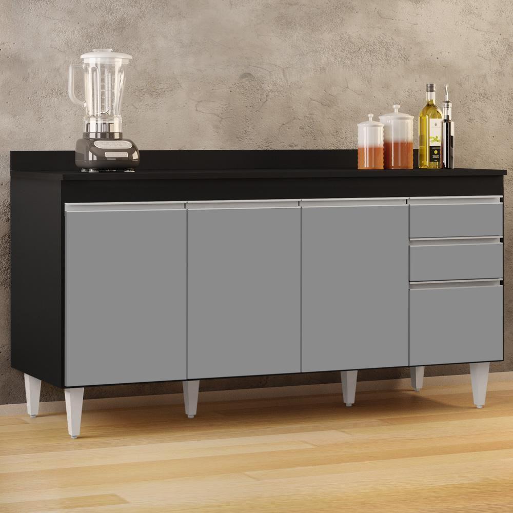 Balcão Gabinete Para Pia Com Tampo 160cm Arkansas Preto-cinza - Lumil - 2