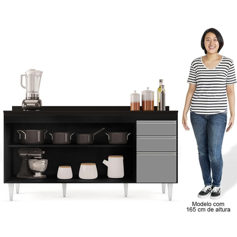 Balcão Gabinete Para Pia Com Tampo 160cm Arkansas Preto-cinza - Lumil - 5