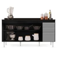 Balcão Gabinete Para Pia Com Tampo 160cm Arkansas Preto-cinza - Lumil - 3