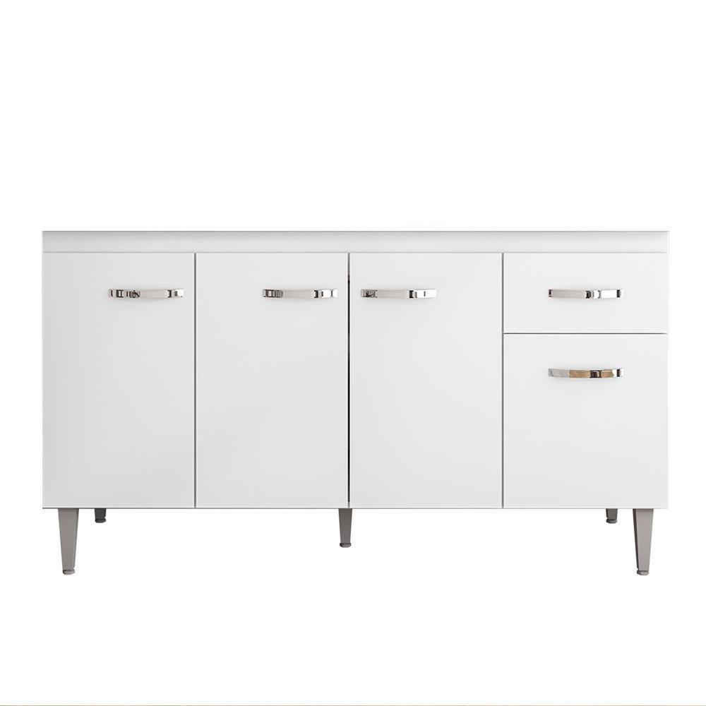 Balcão Gabinete Para Pia Sem Tampo 150cm 4 Portas E 1 Gaveta Flex Gabriela Branco-preto - Ajl Móveis - 1