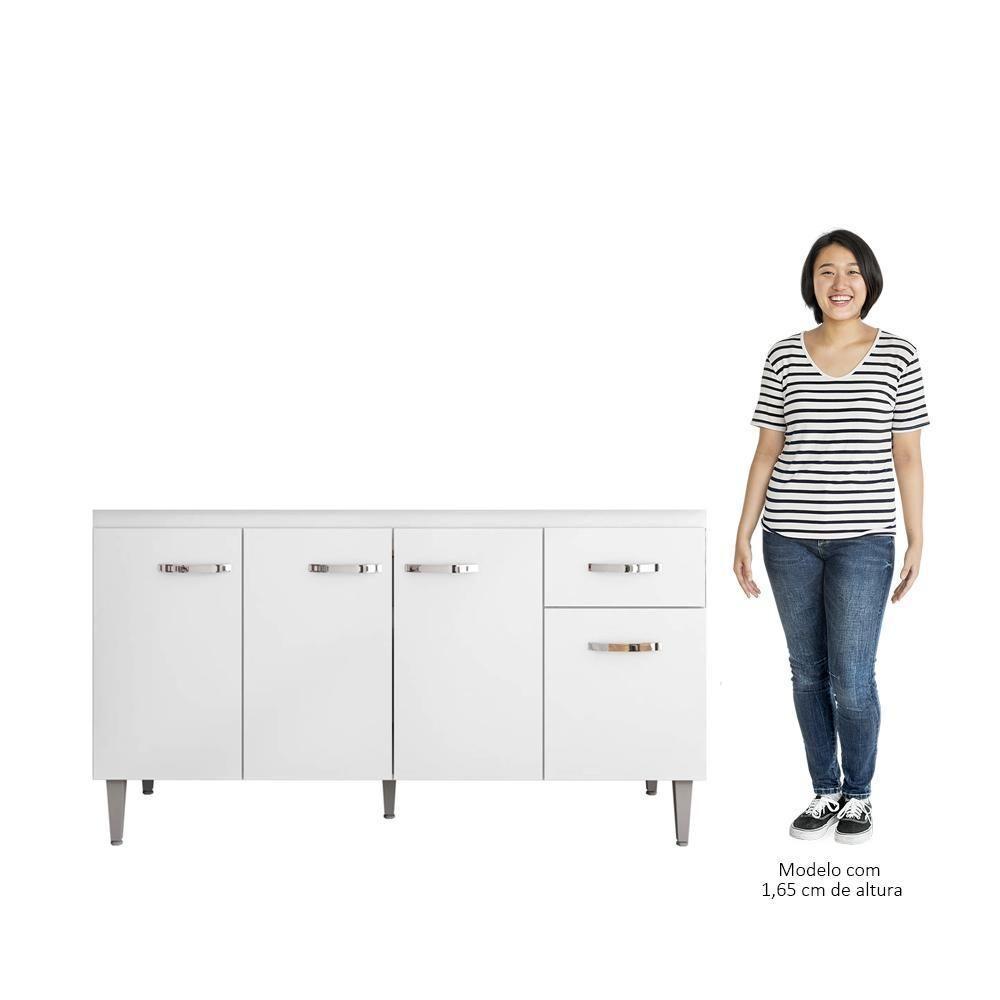 Balcão Gabinete Para Pia Sem Tampo 150cm 4 Portas E 1 Gaveta Flex Gabriela Branco-preto - Ajl Móveis - 6