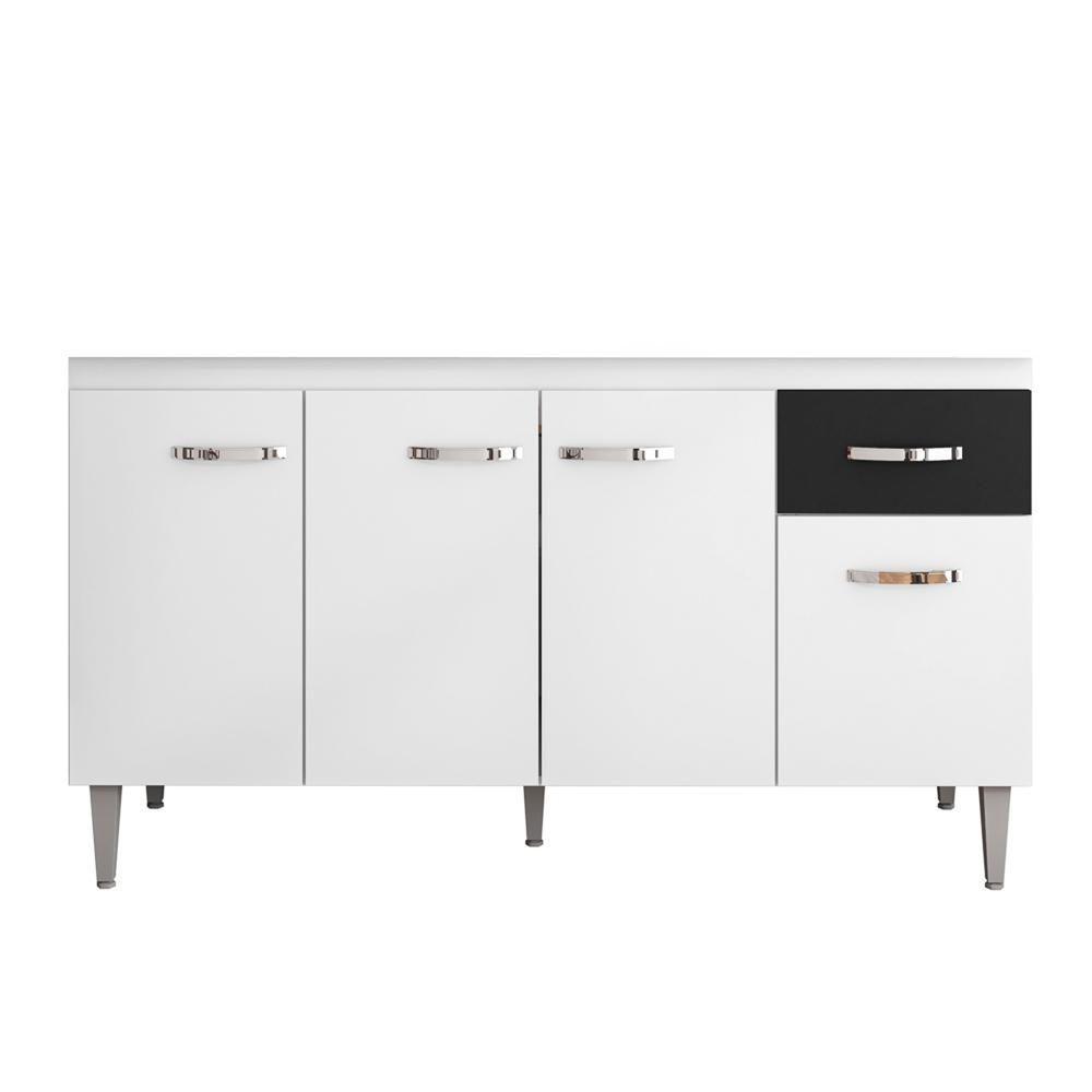 Balcão Gabinete Para Pia Sem Tampo 150cm 4 Portas E 1 Gaveta Flex Gabriela Branco-preto - Ajl Móveis - 9