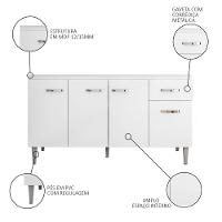 Balcão Gabinete Para Pia Sem Tampo 150cm 4 Portas E 1 Gaveta Flex Gabriela Branco-preto - Ajl Móveis - 5
