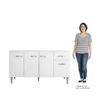 Balcão Gabinete Para Pia Sem Tampo 150cm 4 Portas E 1 Gaveta Flex Gabriela Branco-preto - Ajl Móveis - 6