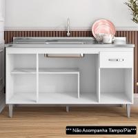 Balcão Gabinete Para Pia Sem Tampo 150cm 4 Portas E 1 Gaveta Flex Gabriela Branco-preto - Ajl Móveis - 7