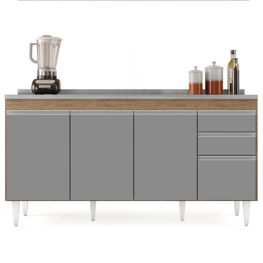 Balcão Gabinete Com Pia Inox 160cm Arkansas Castanho-cinza - Lumil - 3