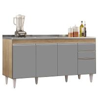 Balcão Gabinete Com Pia Inox 160cm Arkansas Castanho-cinza - Lumil - 1