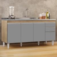 Balcão Gabinete Com Pia Inox 160cm Arkansas Castanho-cinza - Lumil - 5