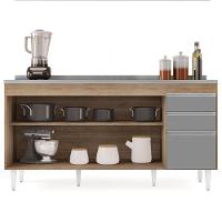 Balcão Gabinete Com Pia Inox 160cm Arkansas Castanho-cinza - Lumil - 6