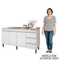 Balcão Gabinete Com Pia 160cm 3 Portas Karen P14 Branco - Mpozenato - 5