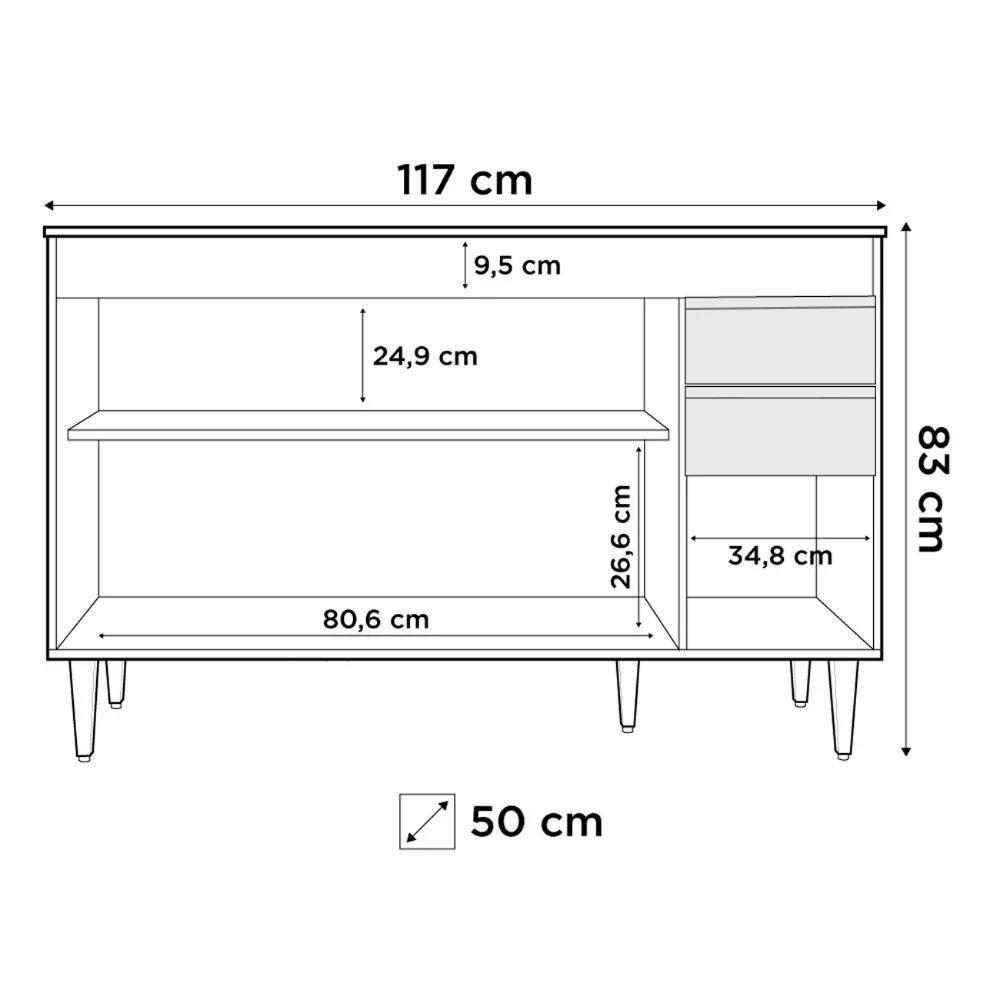 Balcão Gabinete 120cm 3 Portas 2 Gavetas Michigan Branco-preto - Lumil - 4