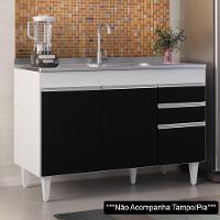 Balcão Gabinete 120cm 3 Portas 2 Gavetas Michigan Branco-preto - Lumil - 2