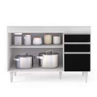 Balcão Gabinete 120cm 3 Portas 2 Gavetas Michigan Branco-preto - Lumil - 3