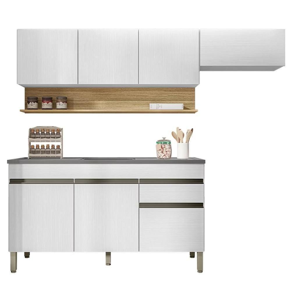 Armário De Cozinha 4 Peças Balcão Com Pia 120cm Lina08 Z06 Supremo-freijó - Mpozenato - 1