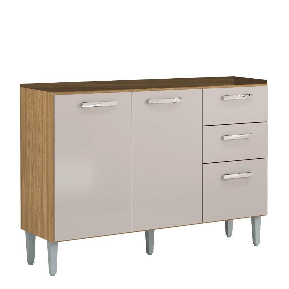 Balcão De Cozinha Para Pia 120cm 3 Portas 2 Gavetas Livy P11 Damasco-off White - Mpozenato - 1