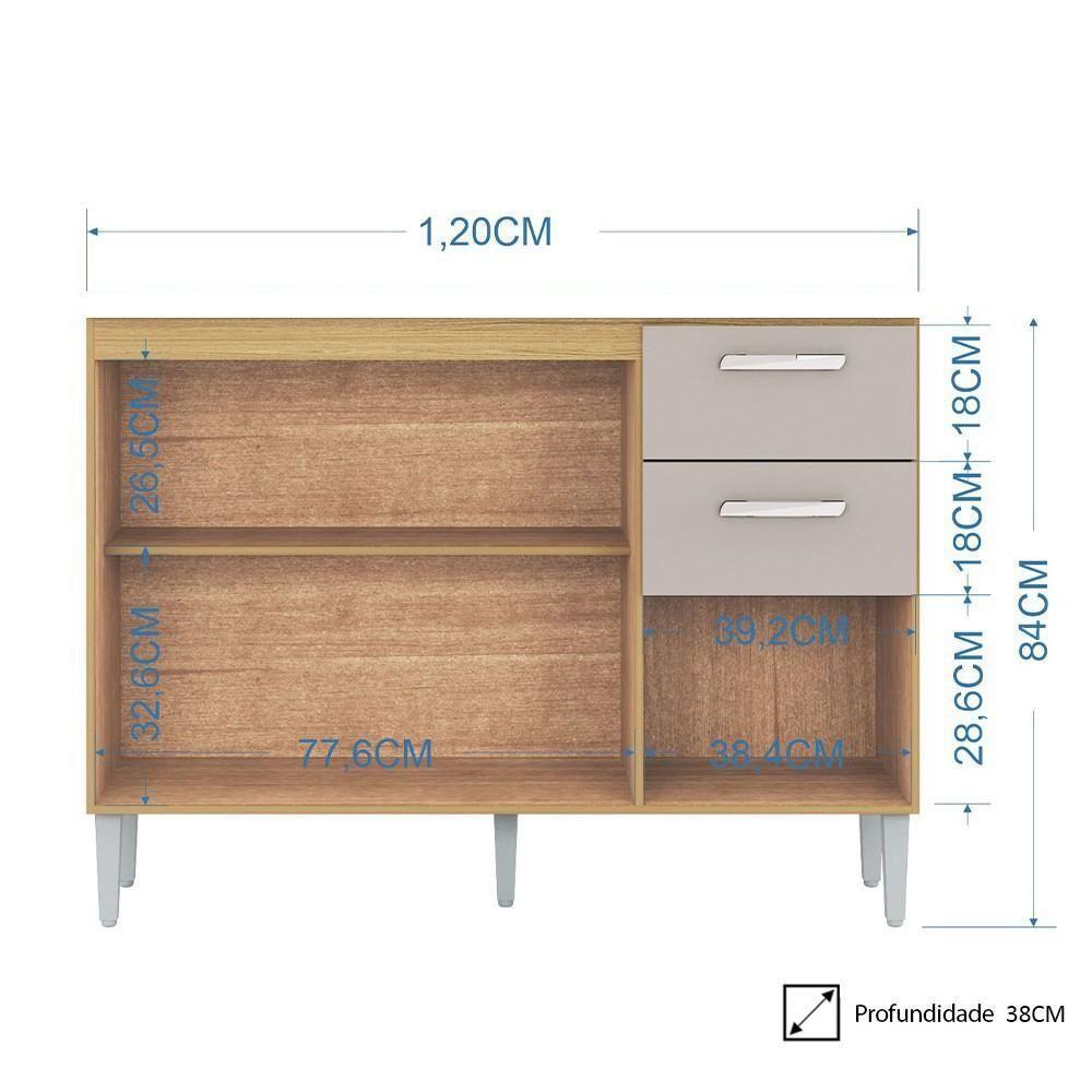 Balcão De Cozinha Para Pia 120cm 3 Portas 2 Gavetas Livy P11 Damasco-off White - Mpozenato - 4