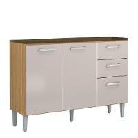 Balcão De Cozinha Para Pia 120cm 3 Portas 2 Gavetas Livy P11 Damasco-off White - Mpozenato - 1