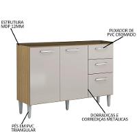 Balcão De Cozinha Para Pia 120cm 3 Portas 2 Gavetas Livy P11 Damasco-off White - Mpozenato - 3