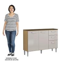 Balcão De Cozinha Para Pia 120cm 3 Portas 2 Gavetas Livy P11 Damasco-off White - Mpozenato - 5