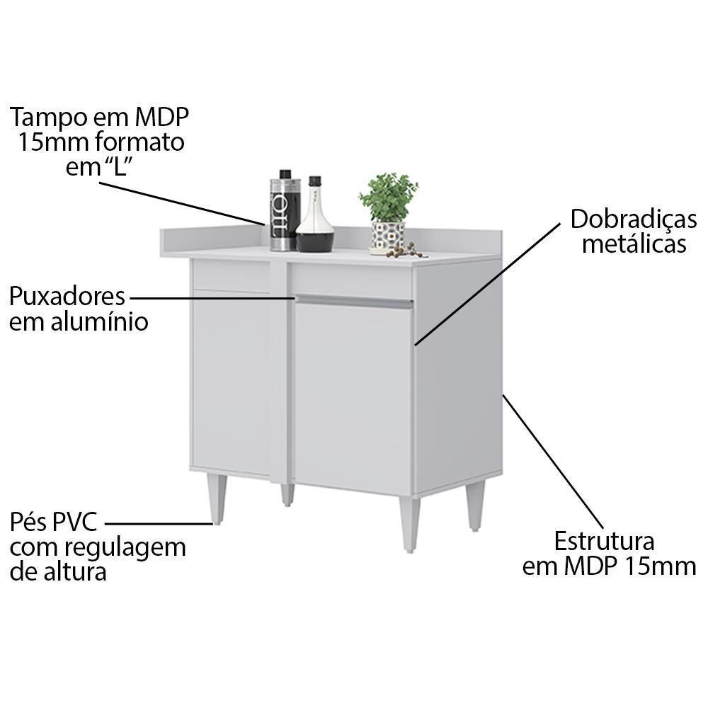 Balcão De Canto Reto Com Tampo 1 Porta Denver Branco - Lumil - 3