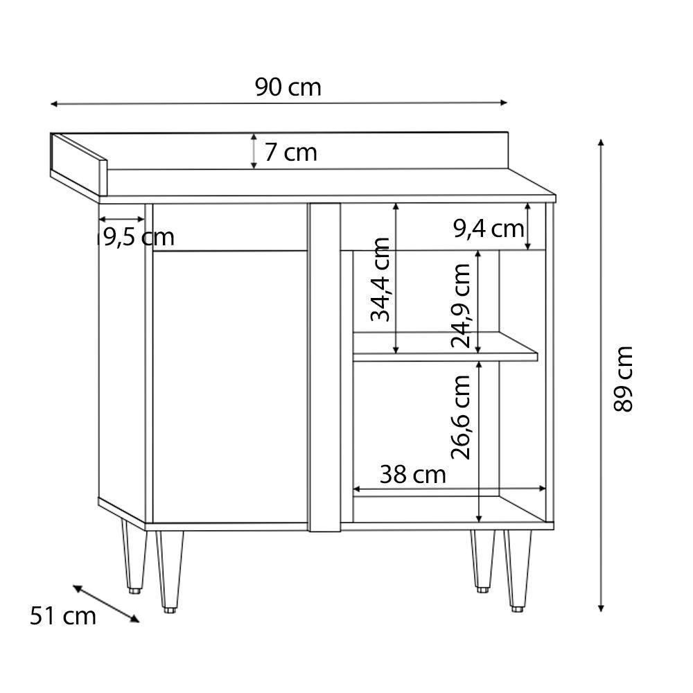 Balcão De Canto Reto Com Tampo 1 Porta Denver Branco - Lumil - 4