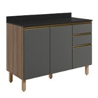 Balcão De Cozinha Com Tampo 120cm Maly N03 Carvalho-grafite - Mpozenato - 1