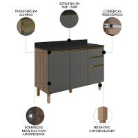 Balcão De Cozinha Com Tampo 120cm Maly N03 Carvalho-grafite - Mpozenato - 3