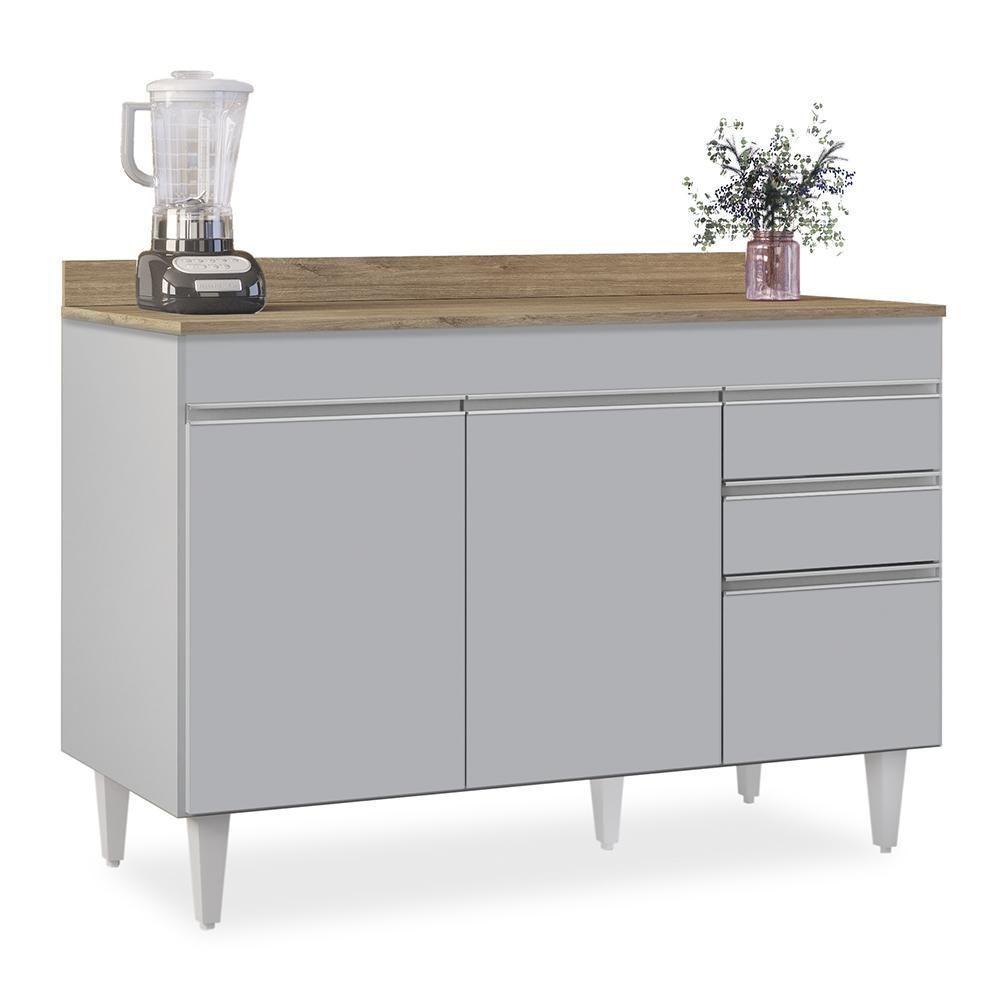 Balcão De Cozinha Para Pia 120cm Com Tampo Michigan Cinza Claro-castanho - Lumil - 1