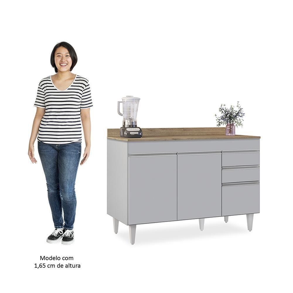 Balcão De Cozinha Para Pia 120cm Com Tampo Michigan Cinza Claro-castanho - Lumil - 5