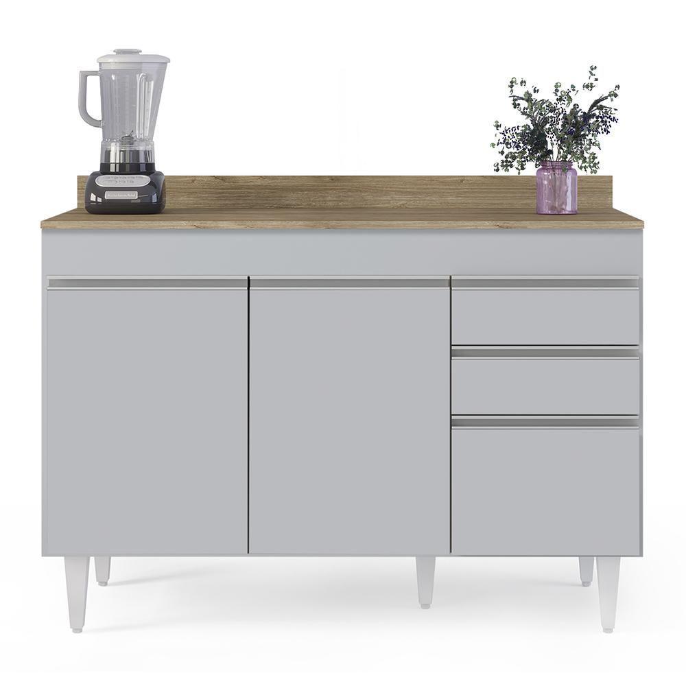 Balcão De Cozinha Para Pia 120cm Com Tampo Michigan Cinza Claro-castanho - Lumil - 6