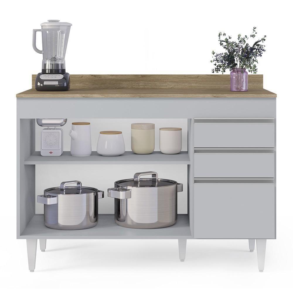 Balcão De Cozinha Para Pia 120cm Com Tampo Michigan Cinza Claro-castanho - Lumil - 7