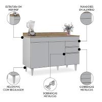 Balcão De Cozinha Para Pia 120cm Com Tampo Michigan Cinza Claro-castanho - Lumil - 3