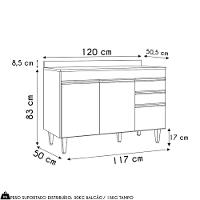 Balcão De Cozinha Para Pia 120cm Com Tampo Michigan Cinza Claro-castanho - Lumil