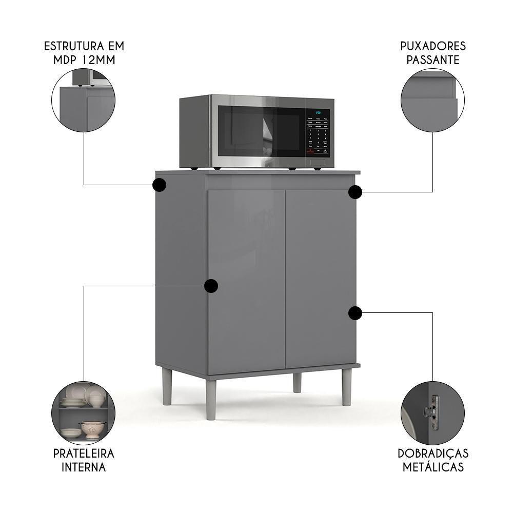 Balcão De Cozinha Com Tampo 2 Portas 61cm Italy Cinza - Ej Móveis - 3