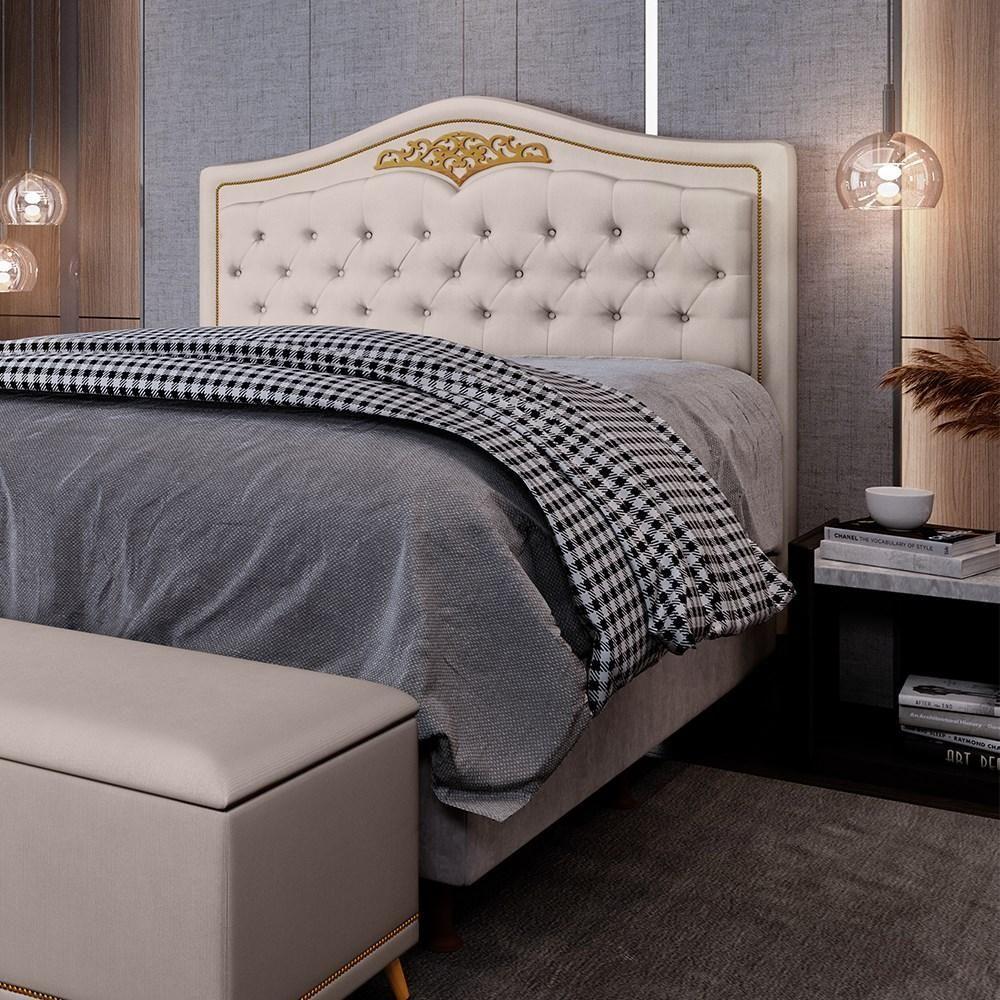 Cabeceira Cama Box Casal King 195cm Com Tachas Imperial Veludo J02 Bege - Mpozenato - 2