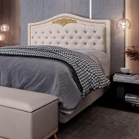 Cabeceira Cama Box Casal King 195cm Com Tachas Imperial Veludo J02 Bege - Mpozenato - 2