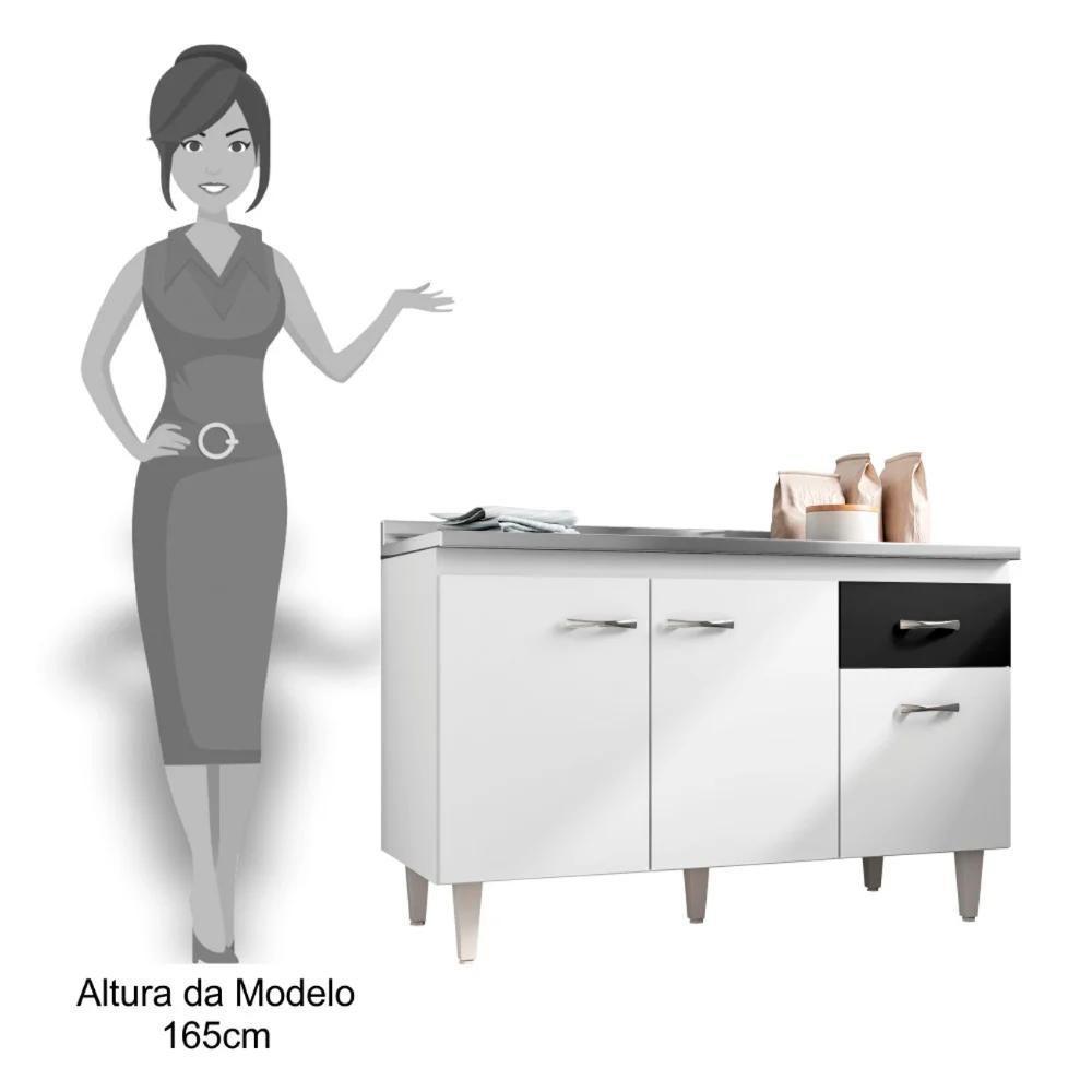 Balcão Gabinete Para Pia Sem Tampo 120cm 3 Portas E 1 Gaveta Flex Gabriela Branco-preto - Ajl Móveis - 5