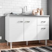 Balcão Gabinete Para Pia Sem Tampo 120cm 3 Portas E 1 Gaveta Flex Gabriela Branco-preto - Ajl Móveis - 2