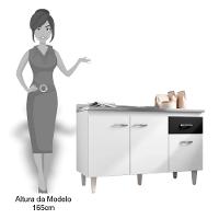 Balcão Gabinete Para Pia Sem Tampo 120cm 3 Portas E 1 Gaveta Flex Gabriela Branco-preto - Ajl Móveis - 5