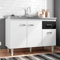 Balcão Gabinete Para Pia Sem Tampo 120cm 3 Portas E 1 Gaveta Flex Gabriela Branco-preto - Ajl Móveis - 6