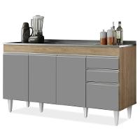 Balcão Gabinete Com Pia Inox 150cm Marrocos Castanho-cinza - Lumil - 1