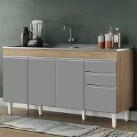 Balcão Gabinete Com Pia Inox 150cm Marrocos Castanho-cinza - Lumil - 2