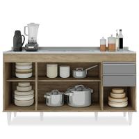 Balcão Gabinete Com Pia Inox 150cm Marrocos Castanho-cinza - Lumil - 3