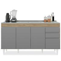 Balcão Gabinete Com Pia Inox 150cm Marrocos Castanho-cinza - Lumil - 6