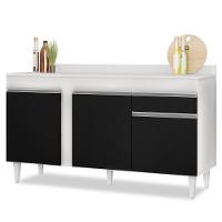Balcão Gabinete Para Pia Com Tampo 150cm 3 Portas 1 Gaveta Dakota Branco-preto - Lumil - 1