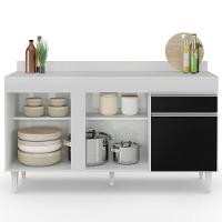 Balcão Gabinete Para Pia Com Tampo 150cm 3 Portas 1 Gaveta Dakota Branco-preto - Lumil - 3